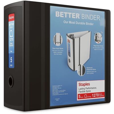 NIETJES Staples Better Binder Heavy-Duty View Black 1000-Sheet Capacity 5"""""""" (Ri NIETJES Staples Better Binder Heavy-Duty View Black 1000-Sheet Capacity 5"""""""" (Ri