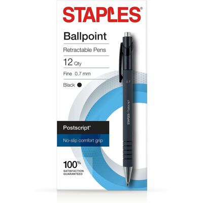 STAPLES 808005 Postscript Retractable Ballpoint Pens Fine Point Black Dozen(1826 STAPLES 808005 Postscript Retractable Ballpoint Pens Fine Point Black Dozen(1826