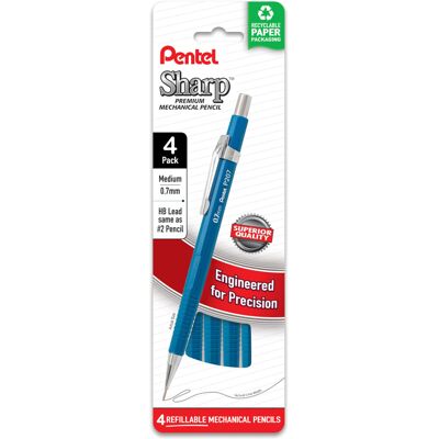 Pentel Sharp Mechanical Pencil (0.7mm) Medium Line Blue Barrel Pack of 4 (P2 Pentel Sharp Mechanical Pencil (0.7mm) Medium Line Blue Barrel Pack of 4 (P2