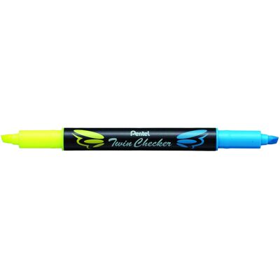 Pentel Twin Checker Dual-tip Highlighter Chisel Tip Yellow/Blue Ink Pack of 1 Pentel Twin Checker Dual-tip Highlighter Chisel Tip Yellow/Blue Ink Pack of 1