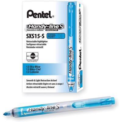 Pentel Handy-Line S Retractable and Refillable Chisel Tip Highlighter Sky Blue Pentel Handy-Line S Retractable and Refillable Chisel Tip Highlighter Sky Blue