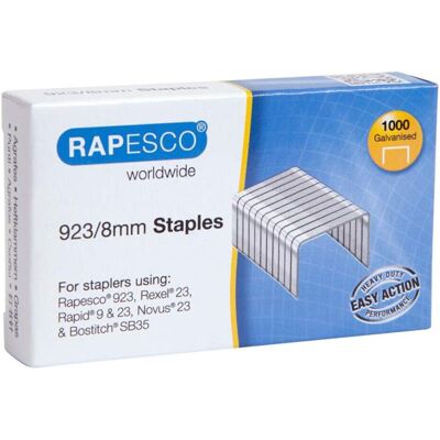 Rapesco - 923/8mm Galvanised Steel Staples - Pack of 1000 Rapesco - 923/8mm Galvanised Steel Staples - Pack of 1000