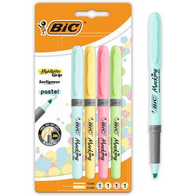 BIC Highlighters Grip Pastel Colours - Highlighter Pens Multipack - Stationery S BIC Highlighters Grip Pastel Colours - Highlighter Pens Multipack - Stationery S