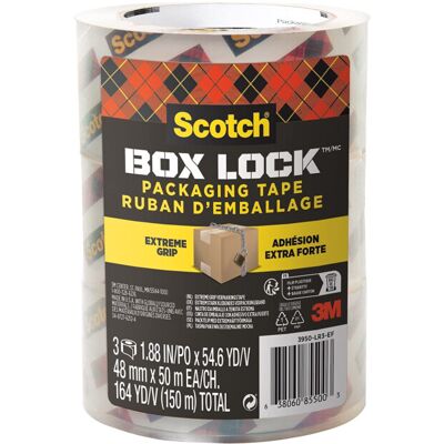 Scotch Box Lock Packaging Tape, 3 Rolls, 48 mm x 50 m - Strong Clear Packing Tap Scotch Box Lock Packaging Tape, 3 Rolls, 48 mm x 50 m - Strong Clear Packing Tap
