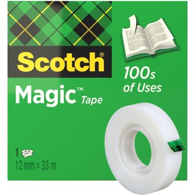 Scotch Magic Tape, 1 Roll, 12 mm x 33 m - General Purpose Sticky Tape for Docume Scotch Magic Tape, 1 Roll, 12 mm x 33 m - General Purpose Sticky Tape for Docume