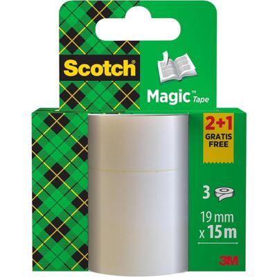Scotch Magic Tape, Promo Pack, 2 Rolls + 1 FREE, 19 mm x 15 m - General Purpose Scotch Magic Tape, Promo Pack, 2 Rolls + 1 FREE, 19 mm x 15 m - General Purpose