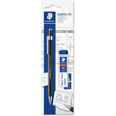 STAEDTLER 7785ABK25D Graphite Mechanical Pencil 778 0.5mm Pack of 1 + Refill Lea STAEDTLER 7785ABK25D Graphite Mechanical Pencil 778 0.5mm Pack of 1 + Refill Lea