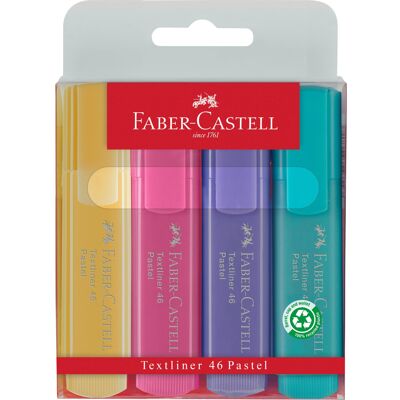 Faber Castell Textliner Highlighter Pen 46 Pastel Colours Pack of 4, 154610 Faber Castell Textliner Highlighter Pen 46 Pastel Colours Pack of 4, 154610