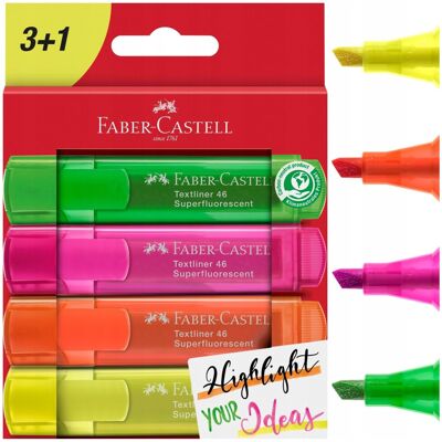 Faber Castell Textliner 46 Superfluorescent Highlighters - Wallet of 4 Faber Castell Textliner 46 Superfluorescent Highlighters - Wallet of 4