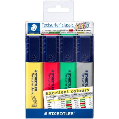 STAEDTLER 364 CWP4-X Textsurfer Classic Highlighter - Assorted Excel Colours (Pa STAEDTLER 364 CWP4-X Textsurfer Classic Highlighter - Assorted Excel Colours (Pa