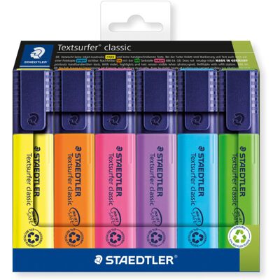 STAEDTLER 364 C6 Textsurfer Classic Highlighter - Assorted Colours (Card Pack of STAEDTLER 364 C6 Textsurfer Classic Highlighter - Assorted Colours (Card Pack of
