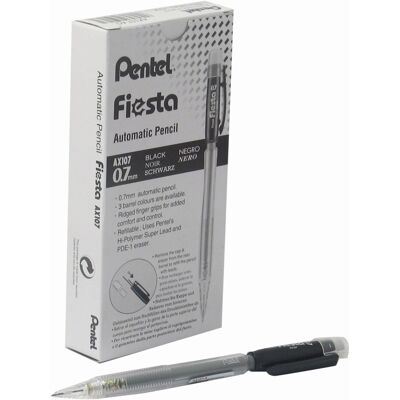 Pentel Fiesta 0.7mm Automatic Pencil - Black Barrel (Pack of 12), AX107-AO Pentel Fiesta 0.7mm Automatic Pencil - Black Barrel (Pack of 12), AX107-AO