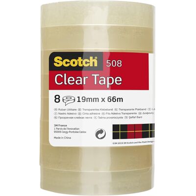 Scotch Transparent Tape 508-8 Rolls - 19 mm x 66 m - General Purpose Clear Tape Scotch Transparent Tape 508-8 Rolls - 19 mm x 66 m - General Purpose Clear Tape