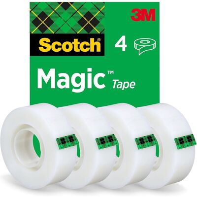 Scotch Magic Tape, 4 Rolls, 19 mm x 33 m - General Purpose Sticky Tape for Docum Scotch Magic Tape, 4 Rolls, 19 mm x 33 m - General Purpose Sticky Tape for Docum