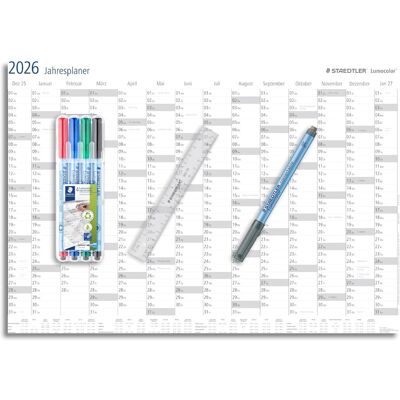 STAEDTLER Year Planner Wall Calendar 2026 Lumocolor Set 4 Colours + Ruler Dr STAEDTLER Year Planner Wall Calendar 2026 Lumocolor Set 4 Colours + Ruler Dr