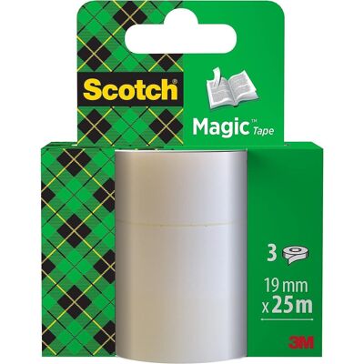 Scotch Magic Invisible Tape - 3 Refill Rolls, 19mmx25m - General Purpose Sticky Scotch Magic Invisible Tape - 3 Refill Rolls, 19mmx25m - General Purpose Sticky