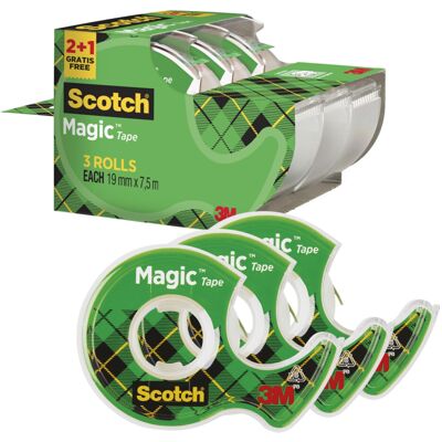 Scotch Magic Tape, Promo Pack, 2 Rolls on Handheld Dispenser + 1 FREE, 19 mm x 7 Scotch Magic Tape, Promo Pack, 2 Rolls on Handheld Dispenser + 1 FREE, 19 mm x 7