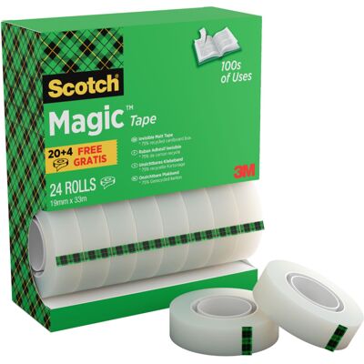Scotch Magic Tape, Value Pack, 24 Rolls, 19 mm x 33 m - General Purpose Sticky T Scotch Magic Tape, Value Pack, 24 Rolls, 19 mm x 33 m - General Purpose Sticky T