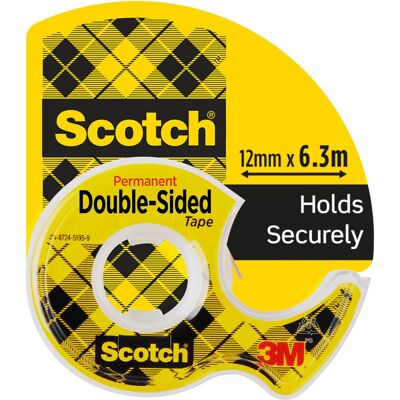 Scotch Double-Sided Tape, 1 Roll on Handheld Dispenser, 12 mm x 6.3 m - Clear Do Scotch Double-Sided Tape, 1 Roll on Handheld Dispenser, 12 mm x 6.3 m - Clear Do