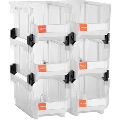VEVOR Plastic Stackable Storage Bins, 14.8 x 8.5 x 7.1 inch (6 Pack), Plastic Co VEVOR Plastic Stackable Storage Bins, 14.8 x 8.5 x 7.1 inch (6 Pack), Plastic Co