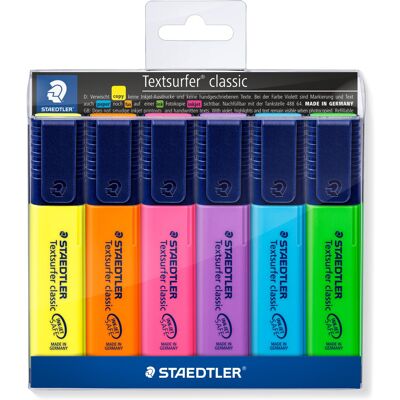 STAEDTLER 364 WP6 Textsurfer Classic Highlighter - Assorted Colours (Wallet of 6 STAEDTLER 364 WP6 Textsurfer Classic Highlighter - Assorted Colours (Wallet of 6