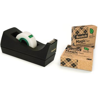 Scotch Magic Tape Dispenser - 100% Recycled Plastic Dispenser - Black - Includes Scotch Magic Tape Dispenser - 100% Recycled Plastic Dispenser - Black - Includes