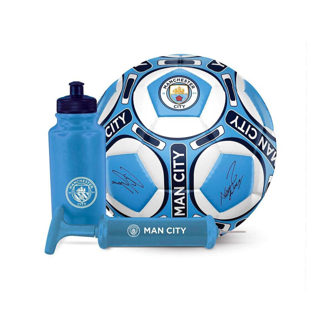 Manchester City FC Team Merchandise Football Signature Ball Bottle Pump Gift Set