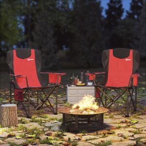 Outsunny Set of 2 Padded Folding Picnic Chairs with Cooler Bag, Red Outsunny Set of 2 Padded Folding Picnic Chairs with Cooler Bag, Red