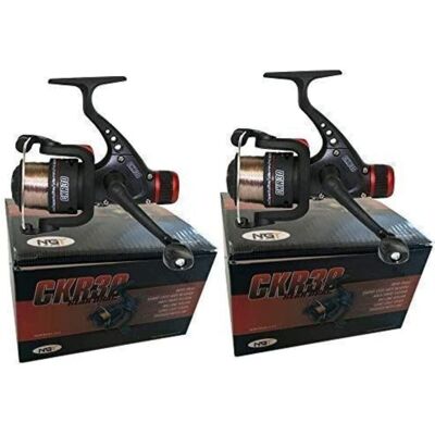 NGT 2 x CKR30 Black Fishing Reels Loaded with 6LB Line For Coarse Match Lake River NGT 2 x CKR30 Black Fishing Reels Loaded with 6LB Line For Coarse Match Lake River