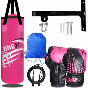 ONEX 2Ft Punch Bag Wall Bracket 4oz Gloves Skipping Rope Training Kit Set ONEX 2Ft Punch Bag Wall Bracket 4oz Gloves Skipping Rope Training Kit Set