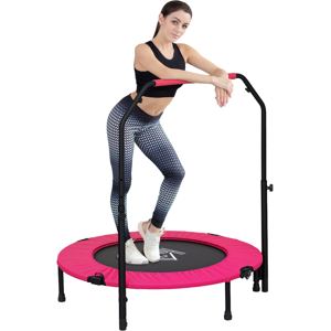 HOMCOM 40" Foldable Mini Fitness Trampoline w/ Foam Handle, Pink HOMCOM 40" Foldable Mini Fitness Trampoline w/ Foam Handle, Pink