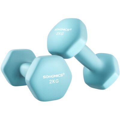 Songmics Set of 2 Dumbbells, 2 x 2 kg Hand Weights with Neoprene Coating, Hexagonal Dumbb Songmics Set of 2 Dumbbells, 2 x 2 kg Hand Weights with Neoprene Coating, Hexagonal Dumbb