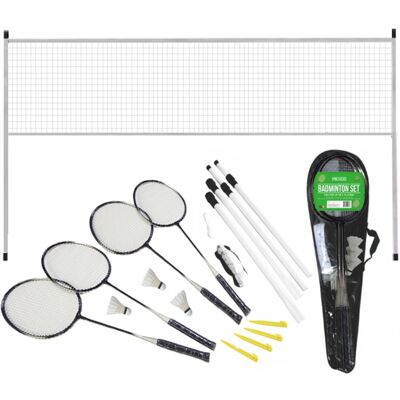 Rexco Badminton Set 4 Player Rackets Shuttlecocks Poles Net Bag Game Rexco Badminton Set 4 Player Rackets Shuttlecocks Poles Net Bag Game