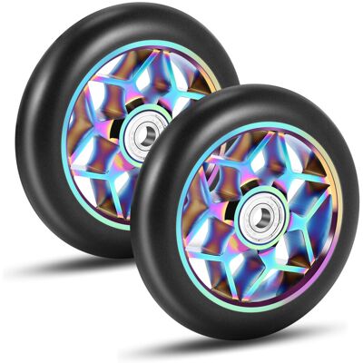 umærket 2 Pcs 110mm Scooter Wheels Pu Wheels Thick Stunt with Bearings(Black) umærket 2 Pcs 110mm Scooter Wheels Pu Wheels Thick Stunt with Bearings(Black)