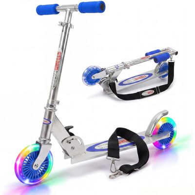 The Magic Toy Shop 2 Wheel Kids Scooter Flashing Light Up Wheels Foldable Blue R The Magic Toy Shop 2 Wheel Kids Scooter Flashing Light Up Wheels Foldable Blue R