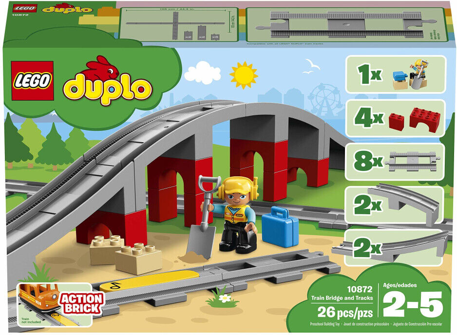 Lego 10872 DUPLO Town Train Bridge and Tracks Building Bricks Set  with Horn Sou