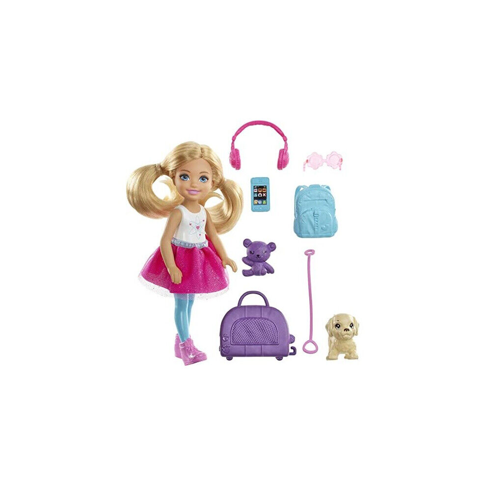 Barbie Chelsea Travel Doll, Blonde, With Puppy, Carrier & Accessories, For 3 To 7 Year