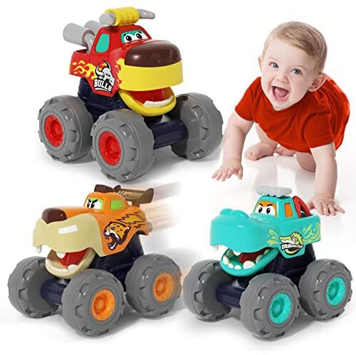 SunnyPal Toys for 1 Year Old Boys 3 Pack Car Toys for 2 Year Old Boy Monster Truck Toys f