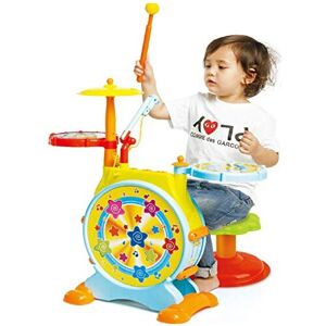 Prextex Toy Drum Set for Toddlers with Working Microphone, Lights, Adjustable So Prextex Toy Drum Set for Toddlers with Working Microphone, Lights, Adjustable So