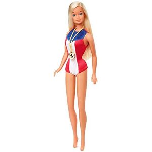 Barbie 1975 Gold Medal Doll Reproduction, Wearing Olympics-Themed One-Piece and Barbie 1975 Gold Medal Doll Reproduction, Wearing Olympics-Themed One-Piece and