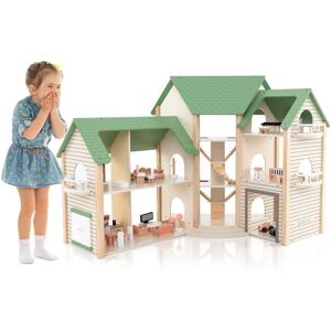 Costway Kids Doll House Girls Wooden Dollhouse playset w/36 Pieces Accessories Costway Kids Doll House Girls Wooden Dollhouse playset w/36 Pieces Accessories