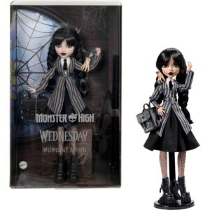 Monster Cable High Wednesday Addams Doll in Nevermore Academy Uniform with Thing, Back Monster Cable High Wednesday Addams Doll in Nevermore Academy Uniform with Thing, Back