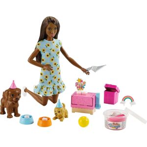 Barbie Puppy Party Doll and Playset Brunette Doll with Sunflower Dres Barbie Puppy Party Doll and Playset Brunette Doll with Sunflower Dres