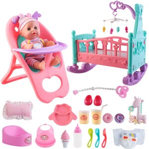 deAO Toys deAO Baby Doll Set with Crib Mobile High Chair Stroller Feeding Accessories 20 P deAO Toys deAO Baby Doll Set with Crib Mobile High Chair Stroller Feeding Accessories 20 P
