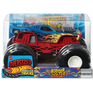 Hot Wheels Monster Trucks Rodger Dodger 1:24 Scale Die-Cast Blue Chrome with O Hot Wheels Monster Trucks Rodger Dodger 1:24 Scale Die-Cast Blue Chrome with O