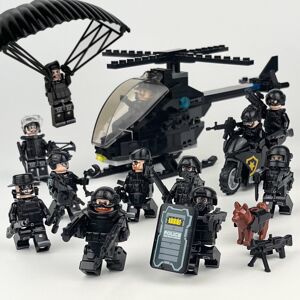 ENEKIO (D) Black helicopter military special police Minifigures Kids Gifts Toys Fit Leg ENEKIO (D) Black helicopter military special police Minifigures Kids Gifts Toys Fit Leg