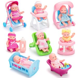 deAO Toys deAO 8 Sets 5" Mini Baby Dolls, Baby Doll Set with Accessories Including Strolle deAO Toys deAO 8 Sets 5" Mini Baby Dolls, Baby Doll Set with Accessories Including Strolle