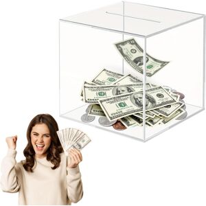 MEIYAXINWIN Clear Acrylic Money Box, 12X12X12cm Square Money Saving Box Unopenable Piggy Ban MEIYAXINWIN Clear Acrylic Money Box, 12X12X12cm Square Money Saving Box Unopenable Piggy Ban