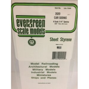 Evergreen 2020 - 0.020" Polystyrene N Gauge Freight Car Siding Sheet 6"x12" Evergreen 2020 - 0.020" Polystyrene N Gauge Freight Car Siding Sheet 6"x12"