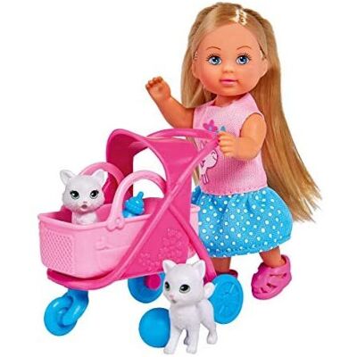 Simba 105733348 - Evi Love Cat Buggy, with Two Cats in Cat Buggy, Removable Bag, Simba 105733348 - Evi Love Cat Buggy, with Two Cats in Cat Buggy, Removable Bag,
